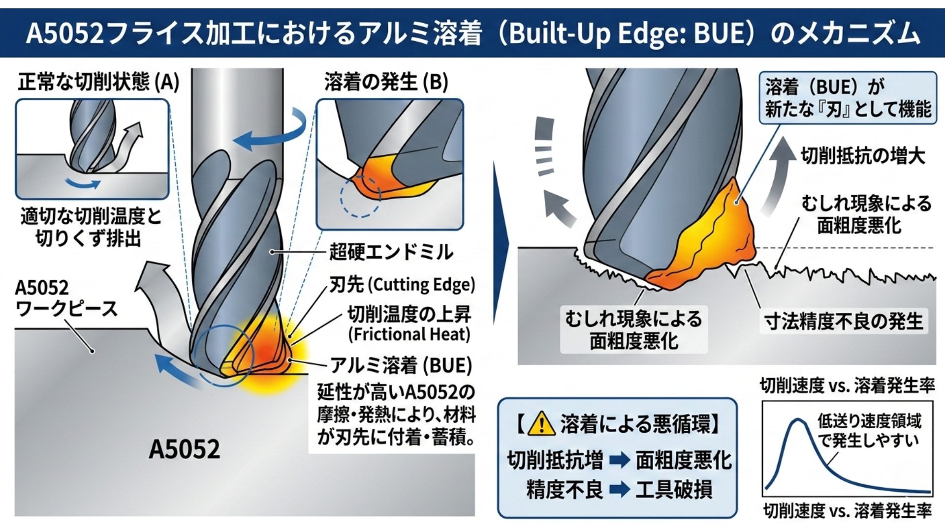 アルミが刃物に溶着する様子